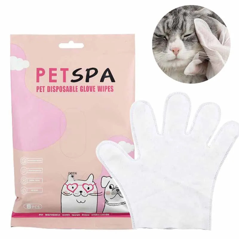 6pcs Pet Disposable Gloves Cat Dog Wipes No Rinse Washing Gloves Grooming Pet Cat Dog Ear Eye Cleaning Deodorizing Gloves Wipes