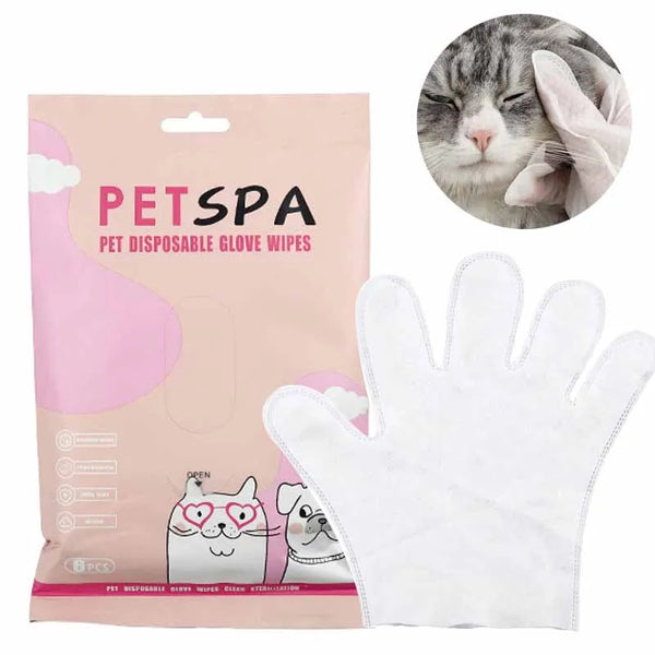 6pcs Pet Disposable Gloves Cat Dog Wipes No Rinse Washing Gloves Grooming Pet Cat Dog Ear Eye Cleaning Deodorizing Gloves Wipes