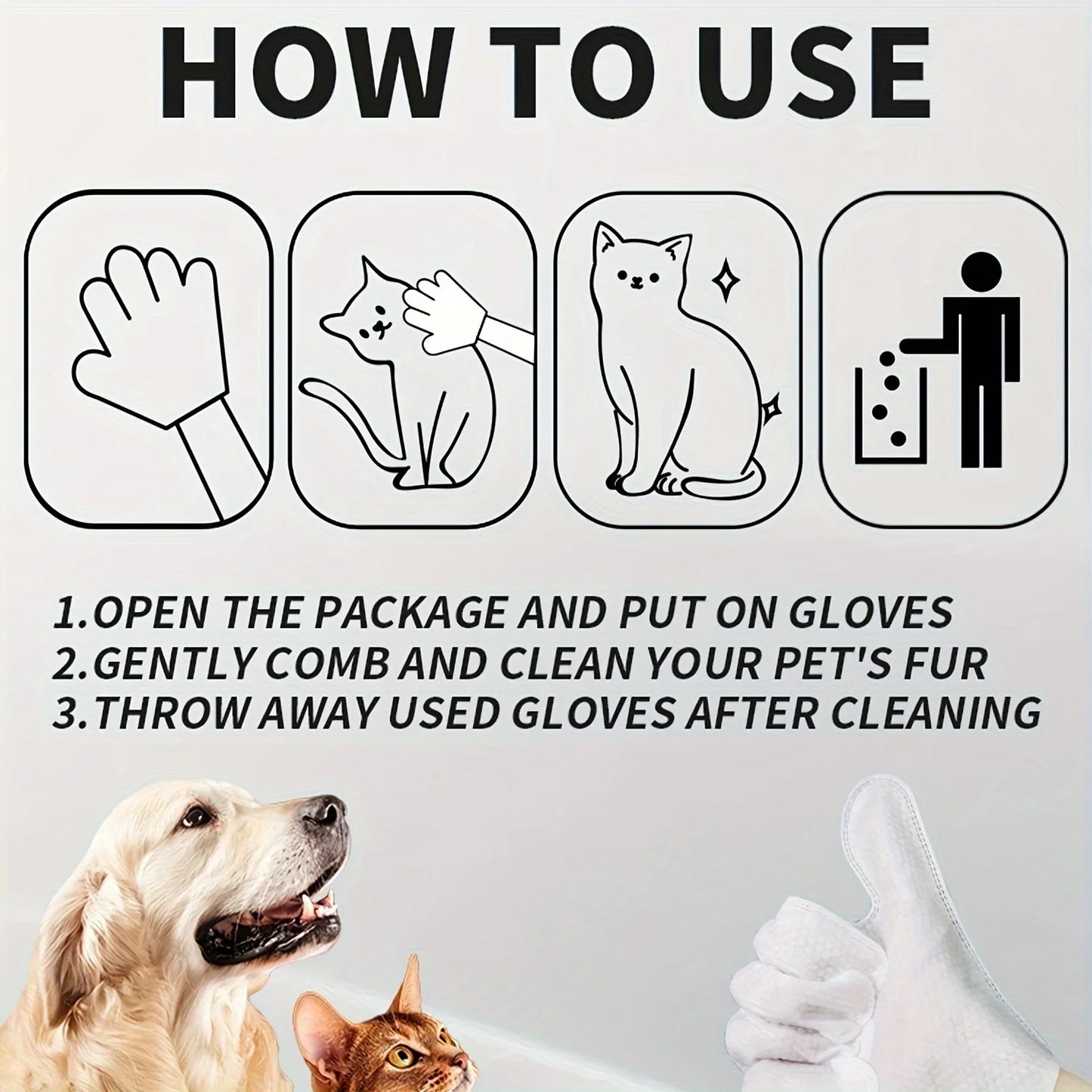 18pcs Pet Glove Wipes for Dogs & Cats, Pet Grooming Wipes, Cleaning Deodorizing Wipes, Outdoor Activities and Inconvenient Bath