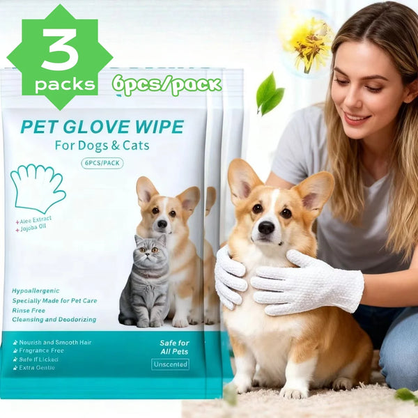 18pcs Pet Glove Wipes for Dogs & Cats, Pet Grooming Wipes, Cleaning Deodorizing Wipes, Outdoor Activities and Inconvenient Bath